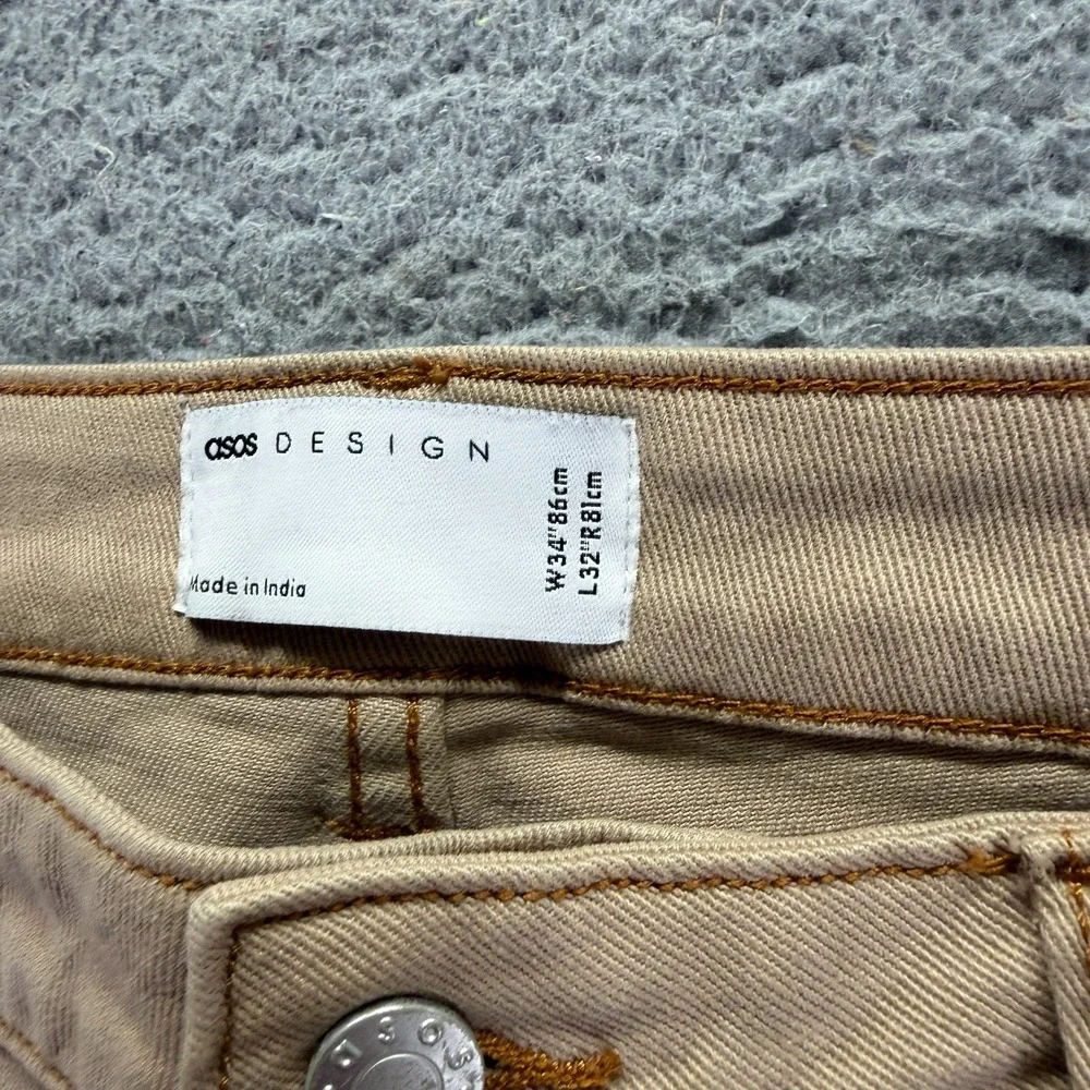 Asos Jeans Men 34x30 Beige Cotton Denim Straight Leg Streetwear Workwear Stretch